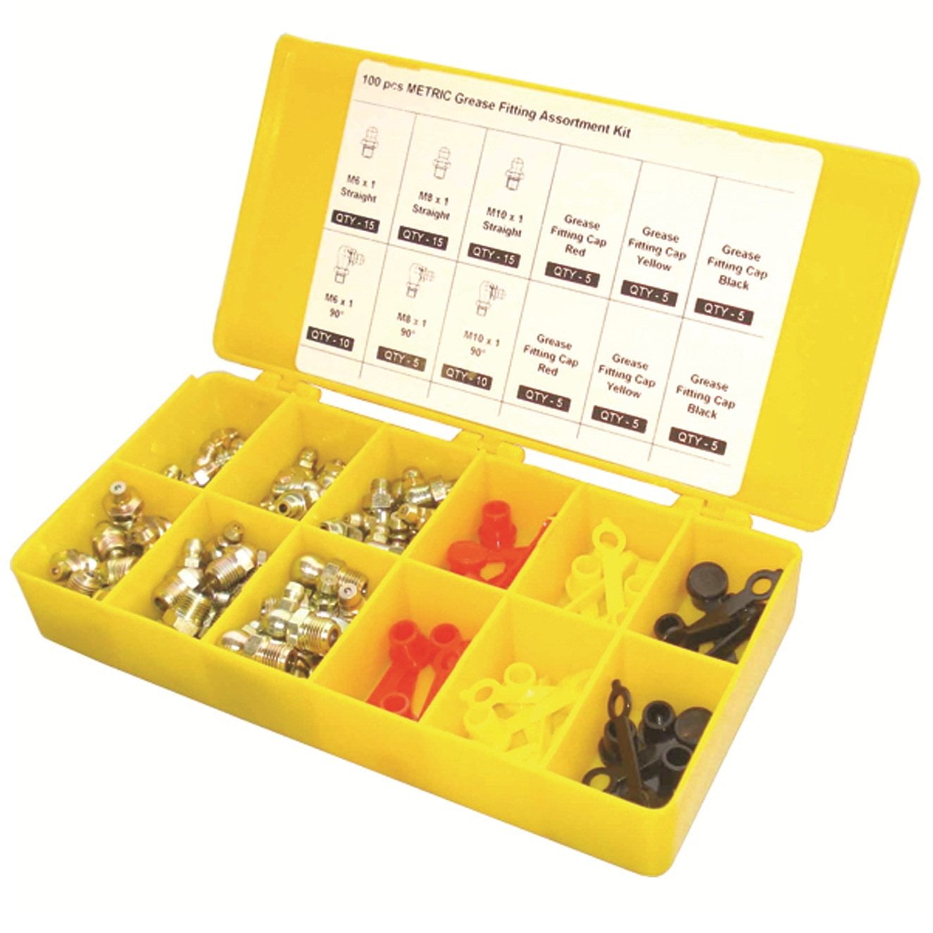 Wolflube Kit SAE Grease Fittings and Caps Box with 100 pcs