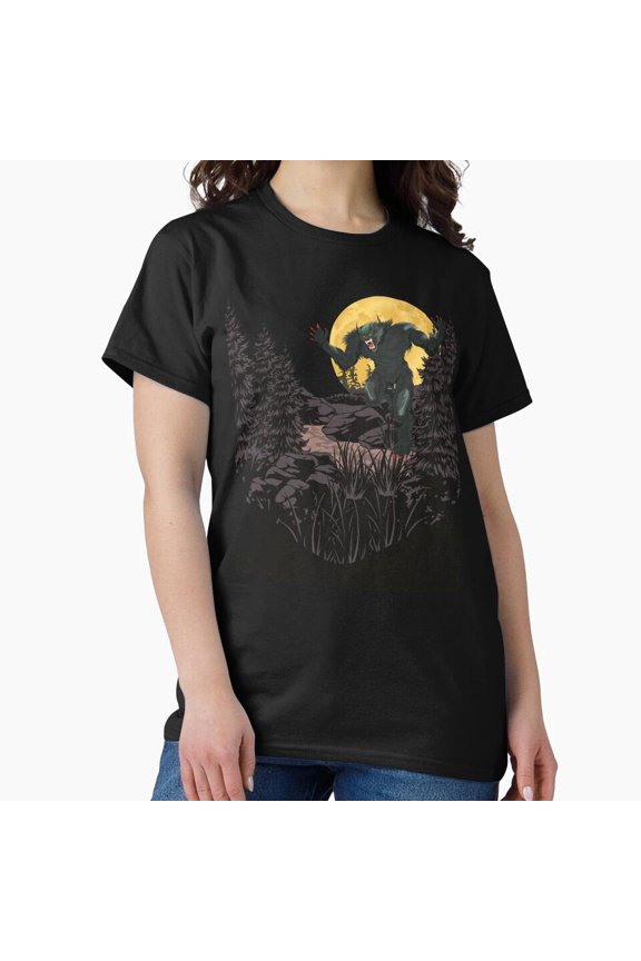 Wolfman Attacking Moon Forest Scene X300 Retro Horror Art Unisex T-Shirt, up to size 5XL