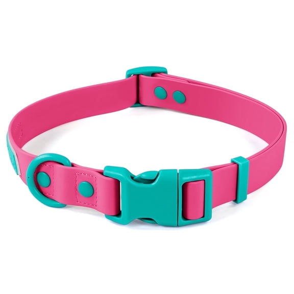 Wolfone Waterproof Dog Collar, Quick Release, Comfortable, Easy Clean, Pink Peacock S