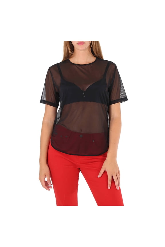 Ladies Black Loose Fit Tulle Shirt, Size Medium