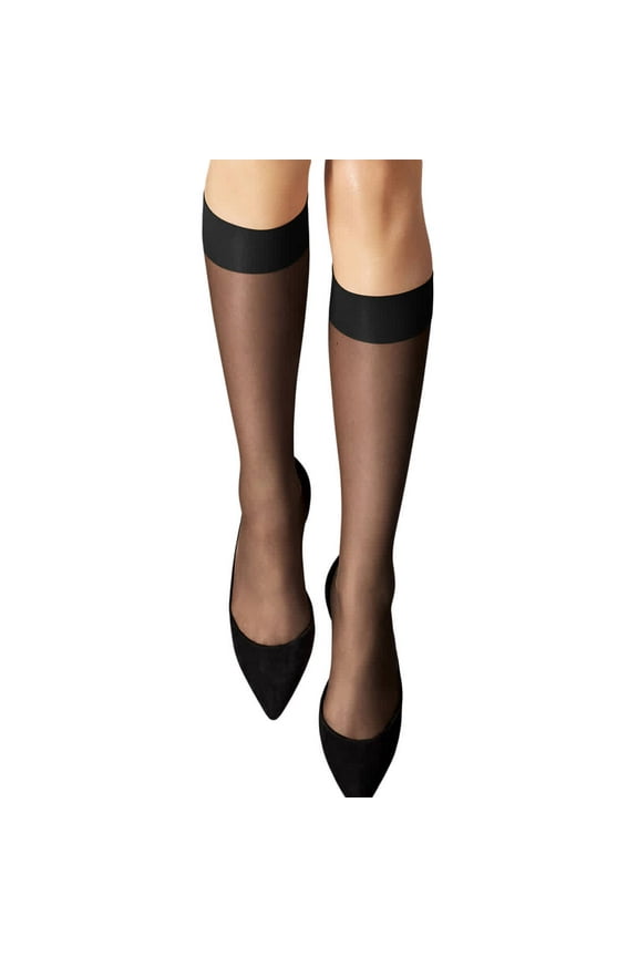Ladies Nude 8 Sheer Knee-high Stockings In Black, Size Medium
