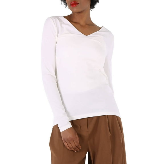 Wolford Ladies White Viscose V-neck Pullover, Size Large