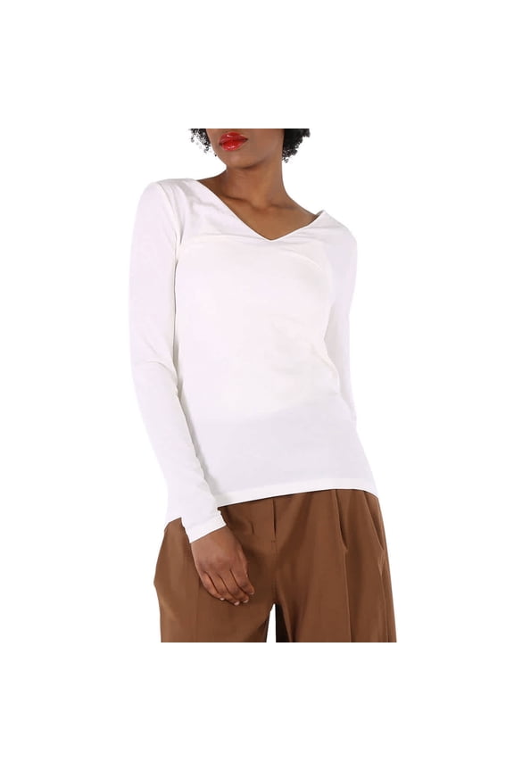 Ladies White Viscose V-neck Pullover, Size Large
