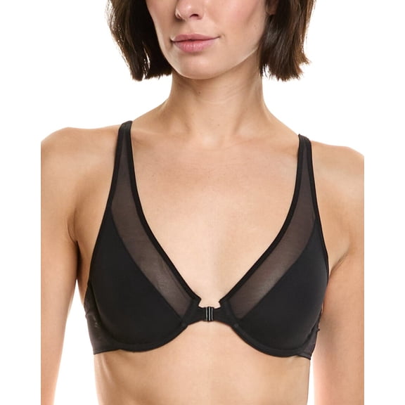 Wolford womens  Sheer Opaque Front Close Plunge Bra, 80A/36A, Black