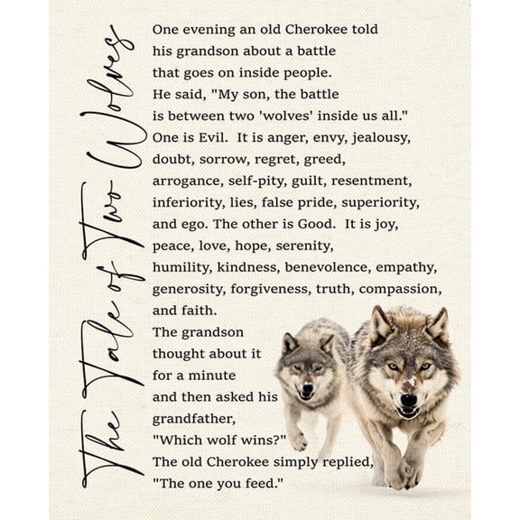 Wolfs Canvas Poster Decor, Tale of Two Wolves Prints Linen Poster Modern Farmhouse Home Decor poster