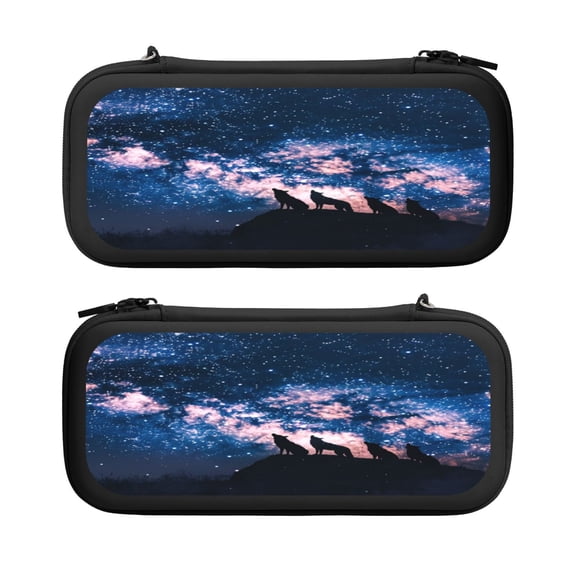 Wolfs, Carrying Case For Nintendo Switch & OLED Version, Eva Lightweight Shockproof Protective Pouch Case for Game Console & Accessories with 10 Game Card Slot & Wristband, Black