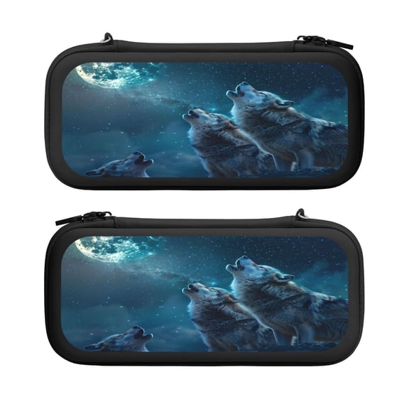 Wolfs, Carrying Case For Nintendo Switch & OLED Version, Eva Lightweight Shockproof Protective Pouch Case for Game Console & Accessories with 10 Game Card Slot & Wristband, Black