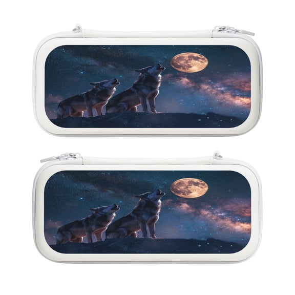 Wolfs, Carrying Case For Nintendo Switch & OLED Version, Eva Lightweight Shockproof Protective Pouch Case for Game Console & Accessories with 10 Game Card Slot & Wristband, White
