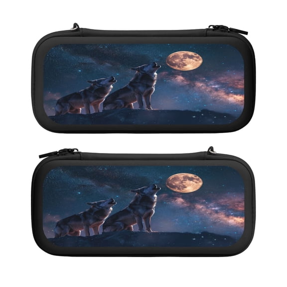 Wolfs, Carrying Case For Nintendo Switch & OLED Version, Eva Lightweight Shockproof Protective Pouch Case for Game Console & Accessories with 10 Game Card Slot & Wristband, Black