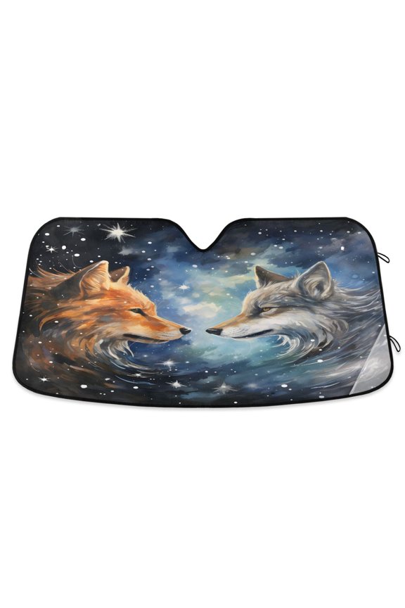 Wolfs in Galaxy Car Windshield Sun Shade Foldable Car Front Window Visor Heat and UV Protection 53x23.5