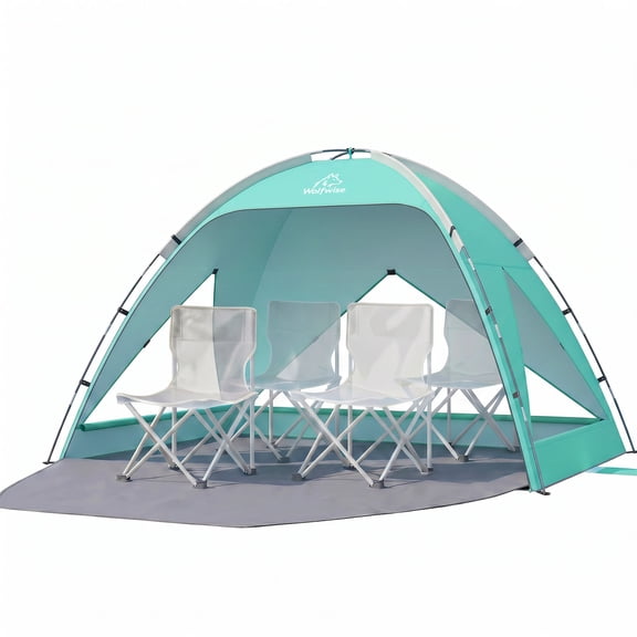 Wolfwise Beach Tent Sun Shelter Portable, Large 3-4 Person Sunshade Cabana Shade Beach Essentials, UPF 50+ UV Protection & Easy Setup, Mesh Windows & Lightweight Carrying Bag, 95"× 65"× 55",Mint Gree
