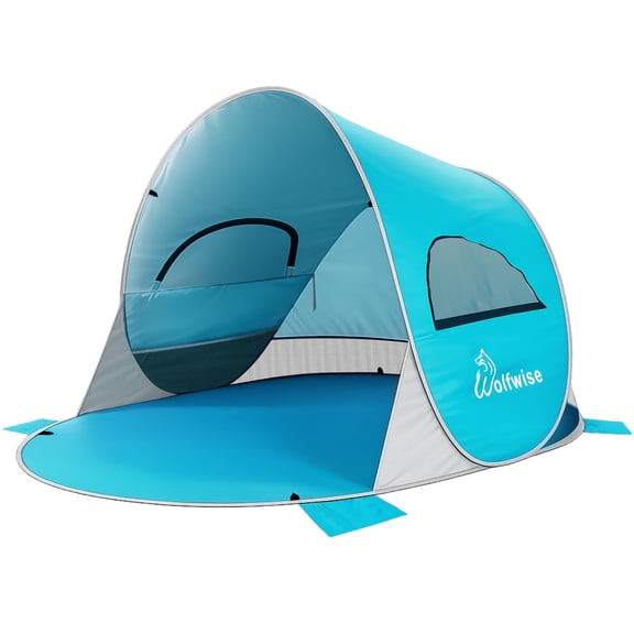 Wolfwise Pop up Beach Tent Sun Shelter with UPF50+ UV Protection, Instant Easy Setup Popup Beach Shade Canopy for 3 Person, Portable & Foldable with Carring Bag, 87 5747 in, Blue