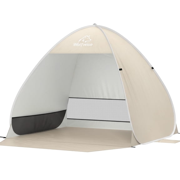 Wolfwise UPF50+ Pop up Beach Tent, Instant Easy Setup Popup Beach Shade Canopy for 1-2 Person, Sun Shelter with UV Protection, Portable with Carring Bag, 50 ×47×43 in, Beige