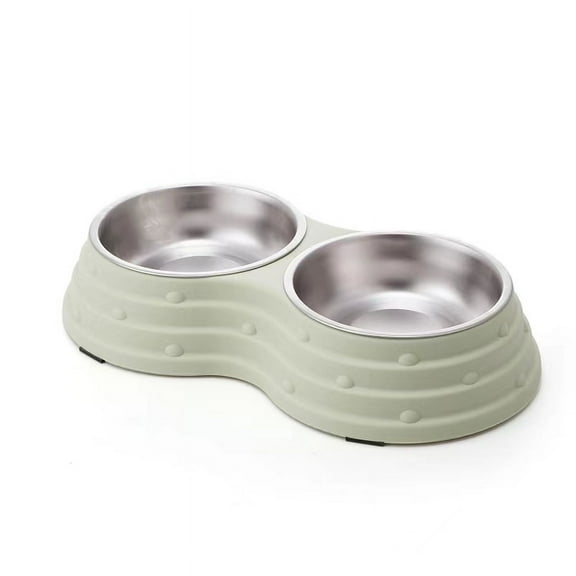 Wolike Pet Bowl Basic Dog Bowls Pet Bowl Anti Overturning and Anti Slip Double Bowl Dog Bowl Dog Plate Cat Bowl Stainless Steel Water Bowl Bottom with Anti slip Pad (Green-Small)