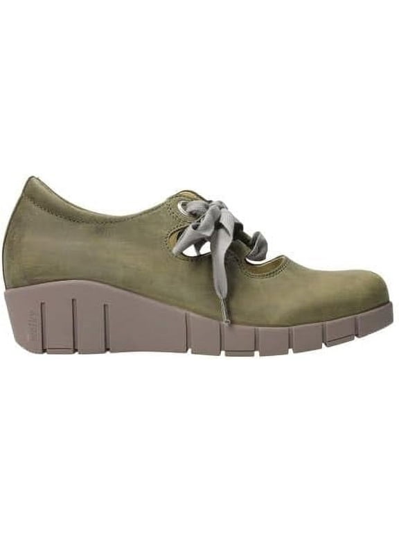 Women's Boston Lace-Up Wedge Heel Shoes, Olive, Size EU 41