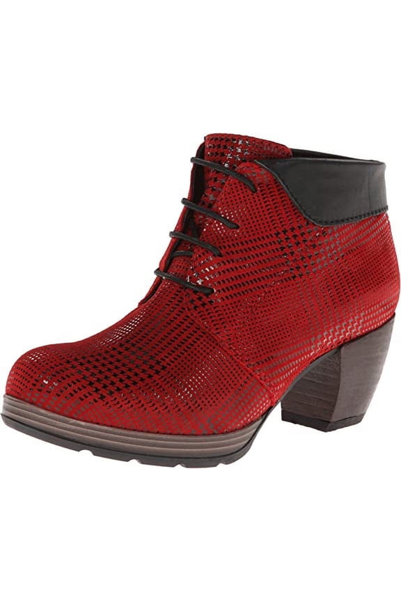 Women's Jacquerie Lace-Up Block Heeled Ankle Boots, Red, Size 38 EU