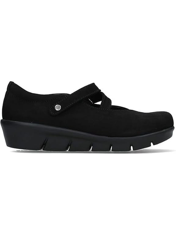 Women's Sabik Hook and Loop Strap Fastener Wedge Heeled Mary Janes Shoes, Black, Size EU 38