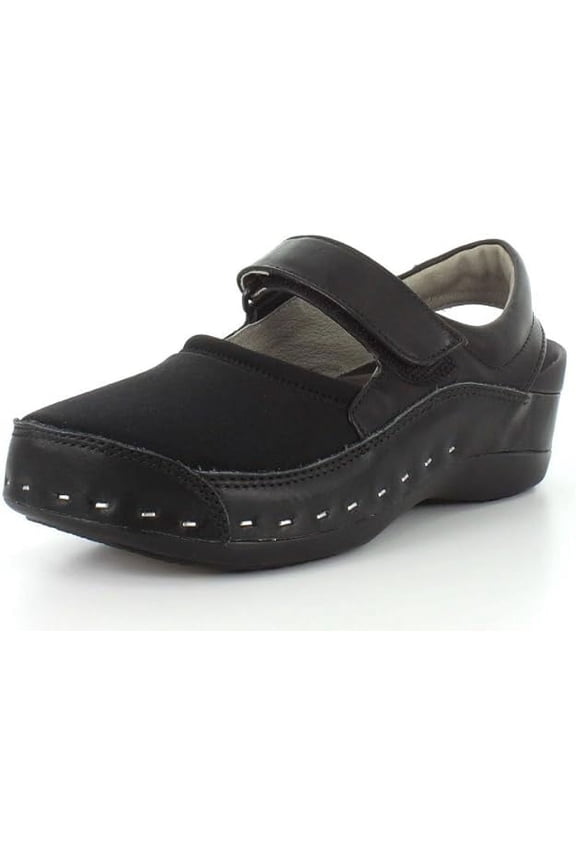 Women's Strap-Cloggy Adjustable Hook and Loop Closure Shoes, Black, Size EU 41