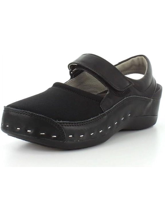 Women's Strap-Cloggy Adjustable Hook and Loop Closure Shoes, Black, Size EU 41