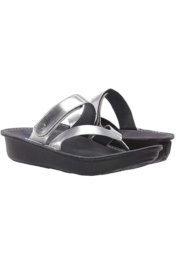 Women's Tahiti Hook and Loop Fastener Adjustable Sandals, Silver, Size EU 41