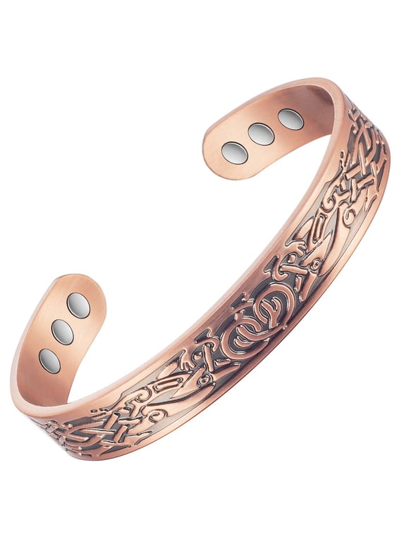 2 Pack Celtic Pattern Pure Copper Magnetic Cuff Bangles for Men Women, Copper Jewelry Gift for Mom Wife, 6.7in × 0.5in
