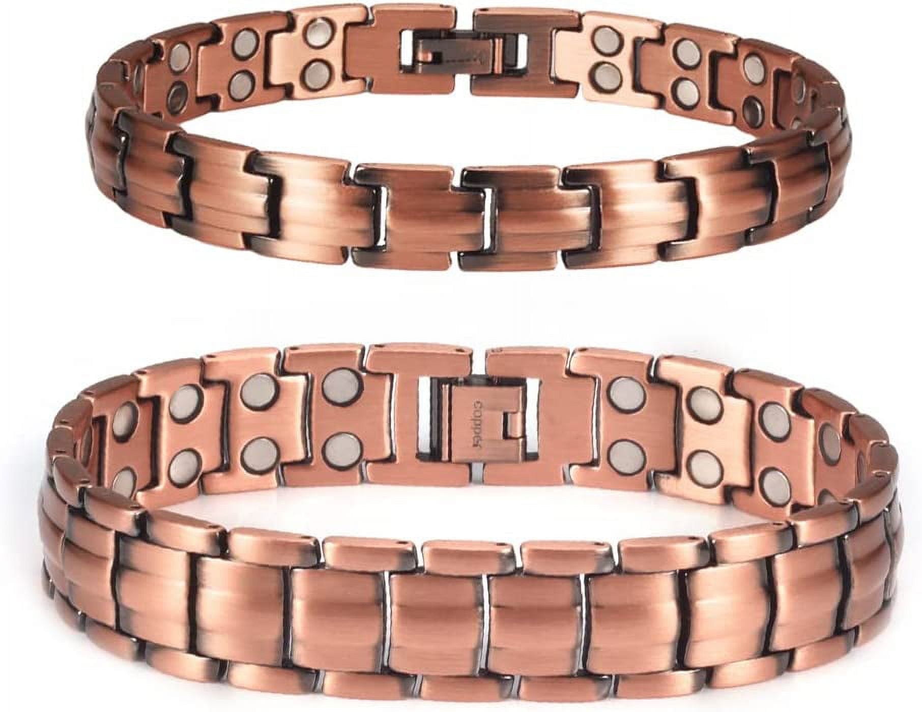 Wollet 2PCS Copper Magnetic Bracelets for Women Men Magnets Couple Bracelets Valentine's Day Gift