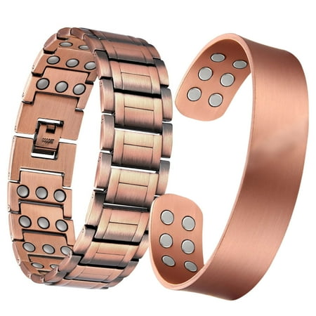 Wollet 3X Copper Bracelets for Men-Pure Copper Magnetic Bangles, Set of 2
