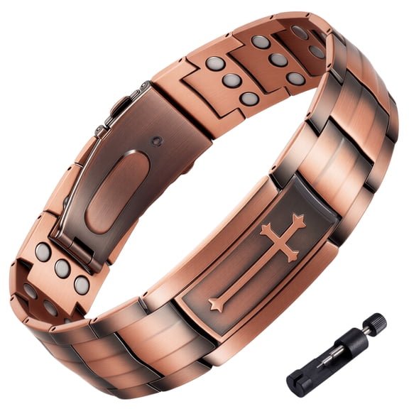 Wollet 3X Copper Magnetic Bracelet for Men, Cross Copper Jewelry Gift for Dad Husband