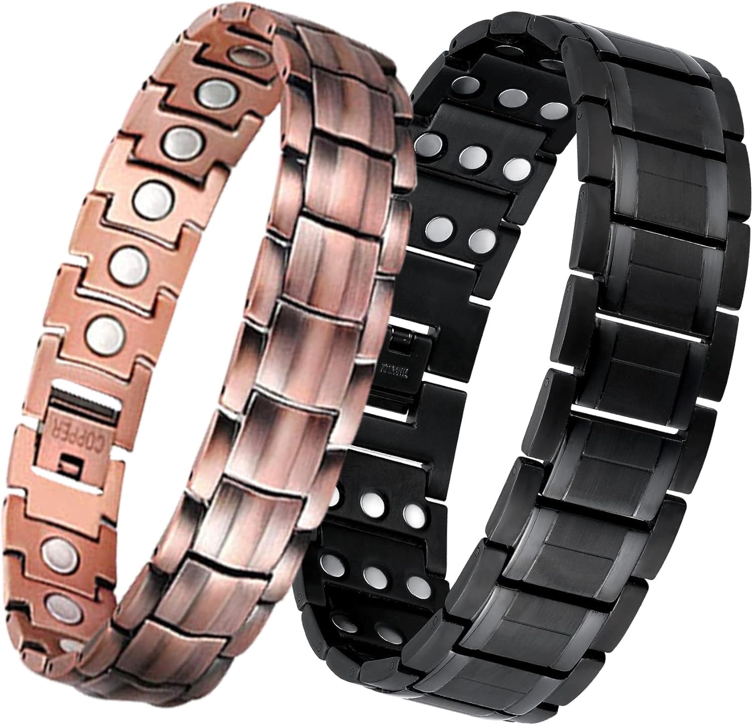 Wollet 3X Magnetic Steel Bracelets for Men+Pure Copper Magnetic Bracelet,8.66 inches