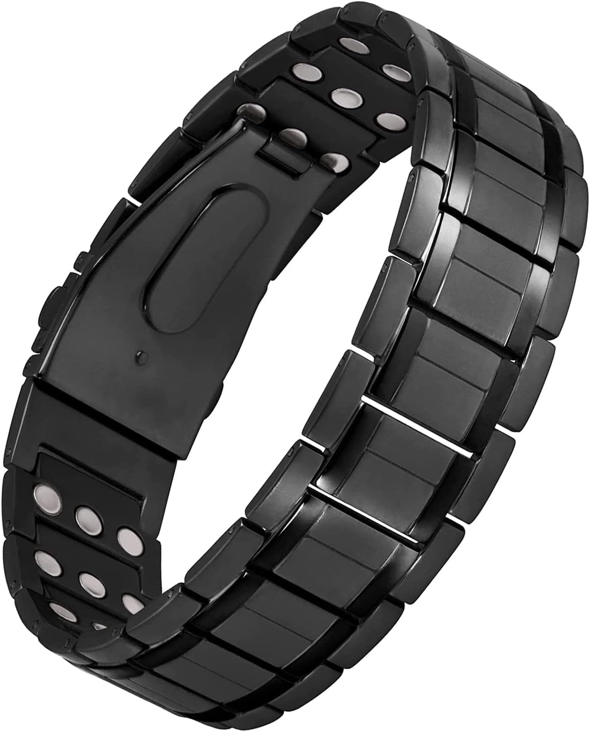 Wollet 3X Pure Titanium Magnetic Bracelets for Men with Folding Clasp (Black)
