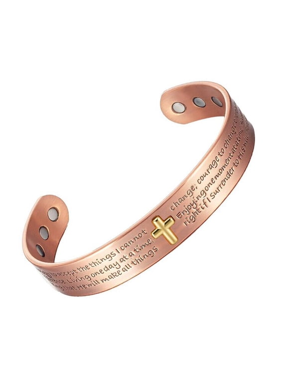 6.7'' Pure Copper Magnetic Bracelet for Women Men, Blessing Bracelets , Christian Cross Copper Jewelry Set, Jesus Cuff Copper Bangles