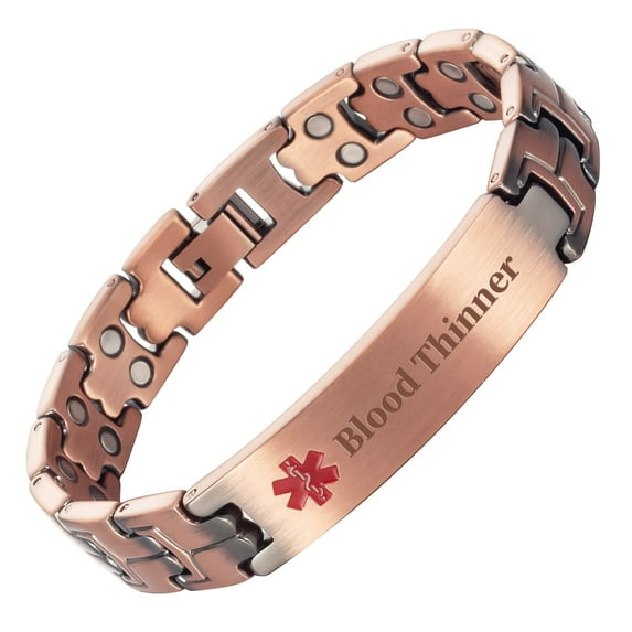 Wollet 7.6-8.66'' Pure Copper Medical Alert Bracelets for Large Women or Men, Health Magnetic ID Bracelets, Gift for Dad, Husband , Pre-Engraved Blood Thinner