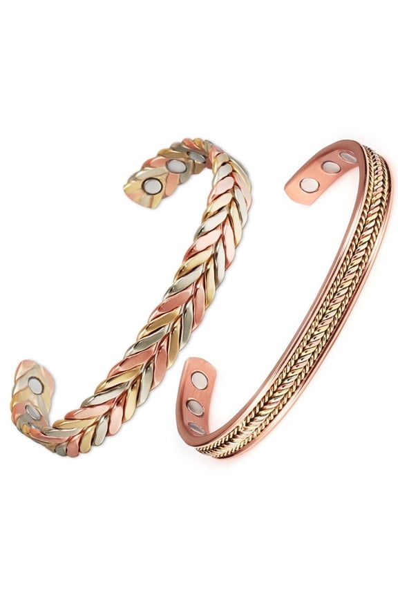 99.9% Pure Copper Bracelets - Gold Plated Copper Cuff Bangle for Men and Women - with Magnets - Christmas Mother's Day Gift