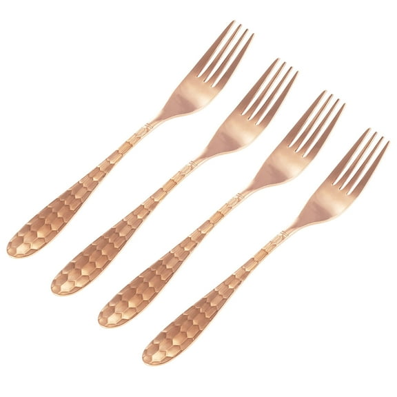 Wollet 99.9% Pure Copper Fork Hammered Design , Set of 4, Copper Tableware (Length 7.28 inches, Width0.78 inches)