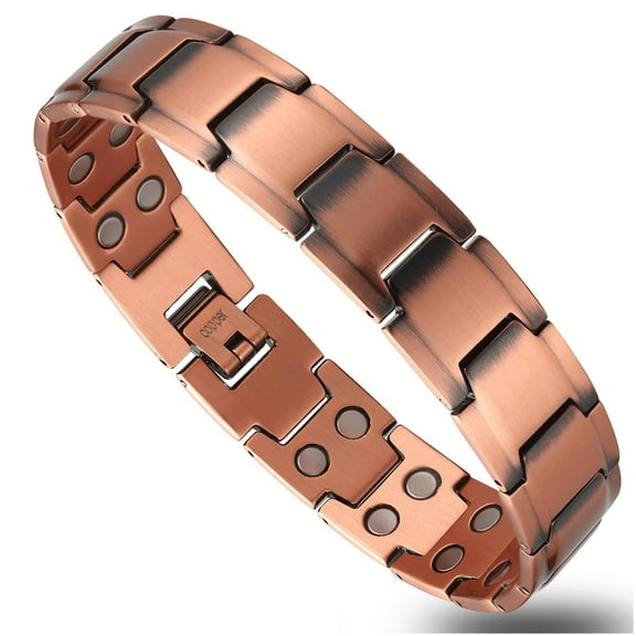 Wollet 99.9% Pure Copper Magnetic Bracelet for Men，Wide Bracelet 0.6 inches width with Neodymium Magnets