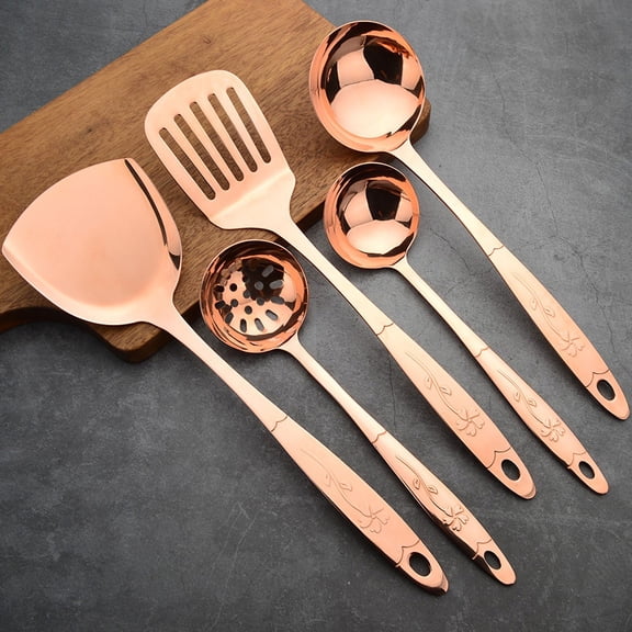 Wollet 99.9% Pure Copper Soup Spoon Shovel , Frying Shovel, Leaking Spoon, Stir Frying Vegetable Shovel, Solid Copper Kitchen Utensils Set, Complete Set of Cookware