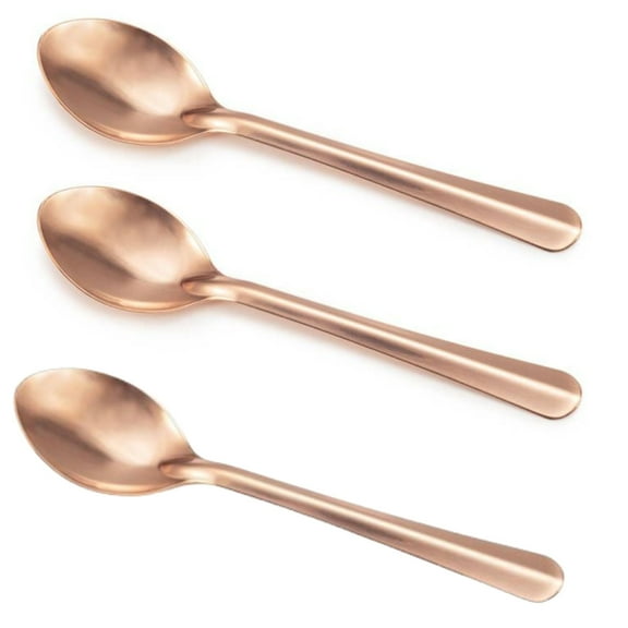 Wollet 99.9% Pure Copper Spoon Blank Design, Set of 3, Dessert Spoon, Tea Spoon, Copper Tableware (Length:5.7 in, width:1.38in)