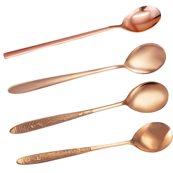 Wollet 99.9% Pure Copper Spoon Set of4 , Korean Long Handle Copper Tableware, 8.5''