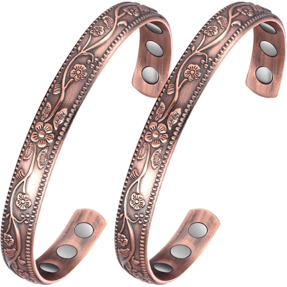 Wollet 99.99% Pure Copper Magnetic Bangles Bracelets for Women , Copper Jewelry Set of 2