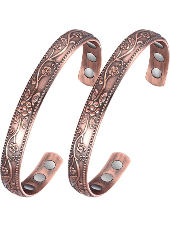 99.99% Pure Copper Magnetic Bangles Bracelets for Women , Copper Jewelry Set of 2