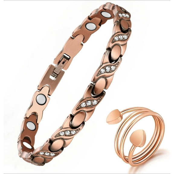 Wollet 99.99% Pure Copper Magnetic Bracelets for Women, Crystal Jewelry Gift with Easy Link