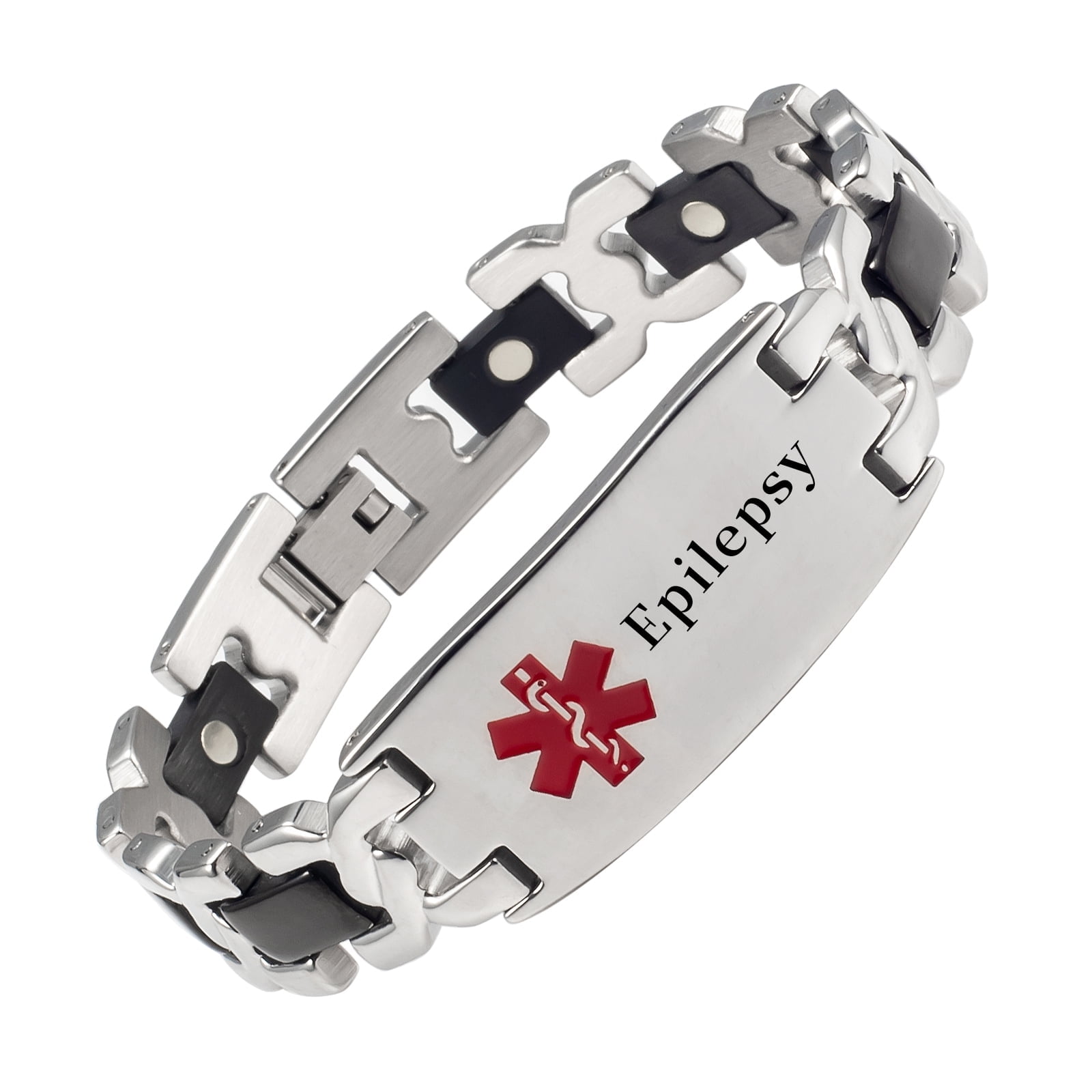 Wollet Black Medical Alert ID Bracelet for Men, 8.46 inches