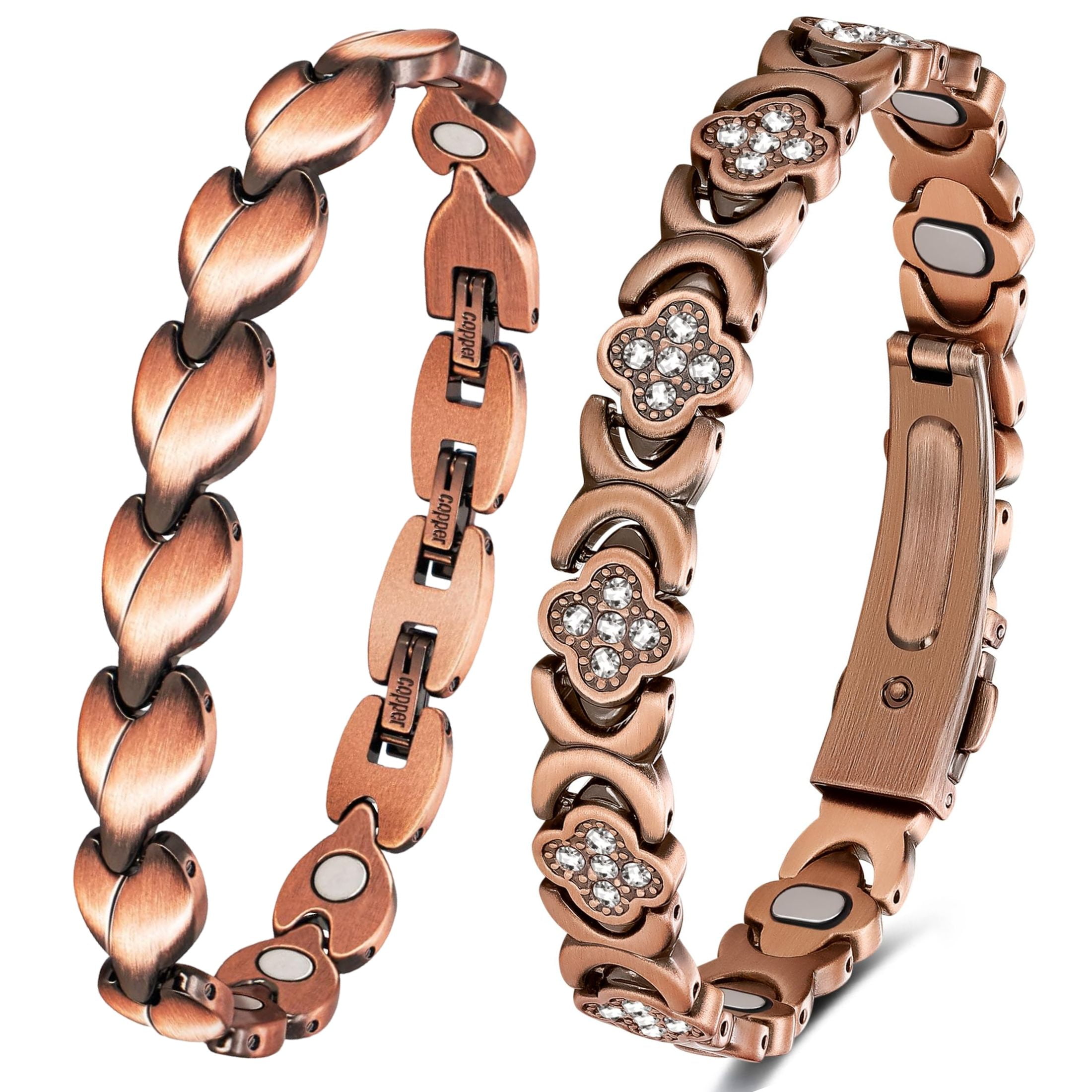 Wollet Clover Copper Magnetic Bracelets Set,Classic Copper Magnetic Jewelry Gift Set for Women