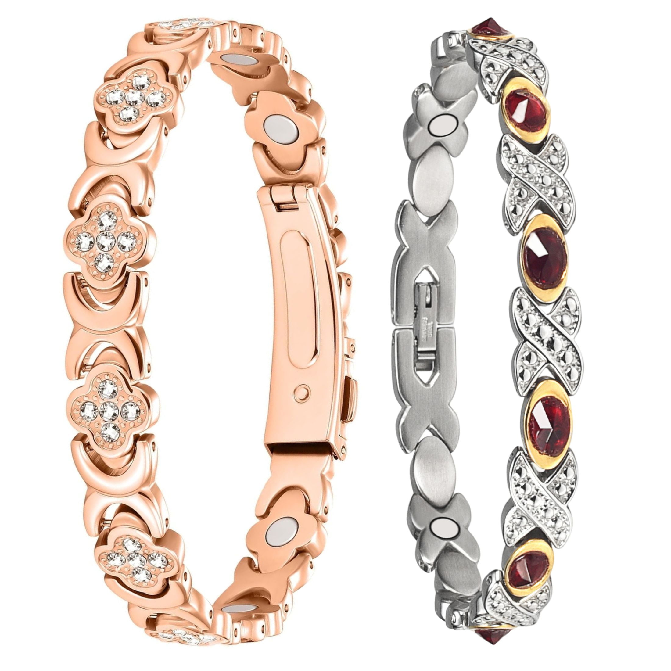 Wollet Clover Copper Magnetic Bracelets,Stainless Steel Bracelet with Blue CZ,Magnetic Jewelry Set for Women