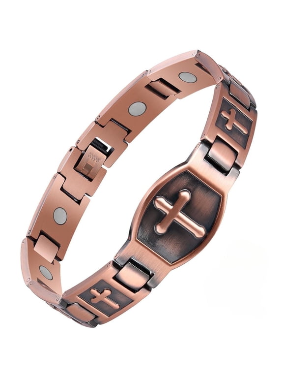 Copper Cross Magnetic Link Bracelets, 8.66'' Christian Bracelet