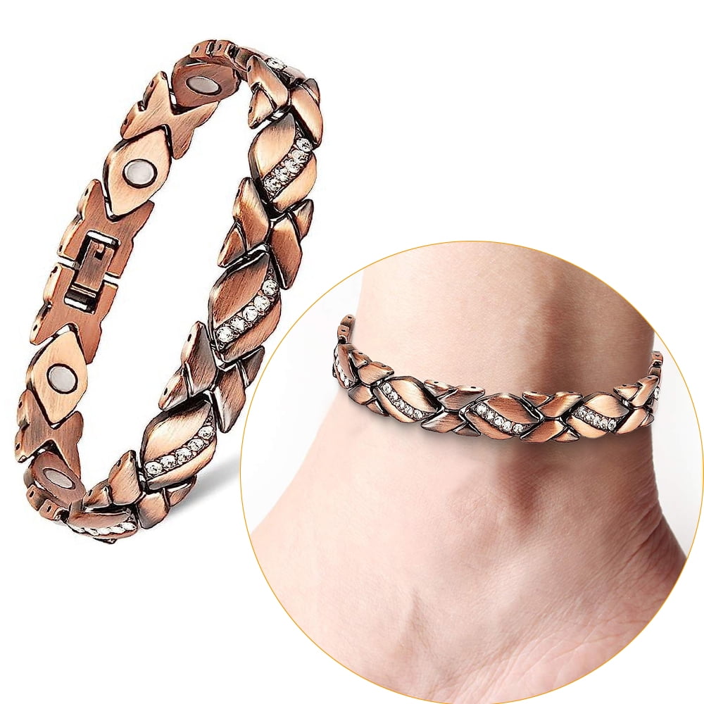 Wollet Copper Magnetic Anklets for Women,10'',  CZ Stone, Health Christmas Gift for Mom Wife Daughter, Width:0.37''