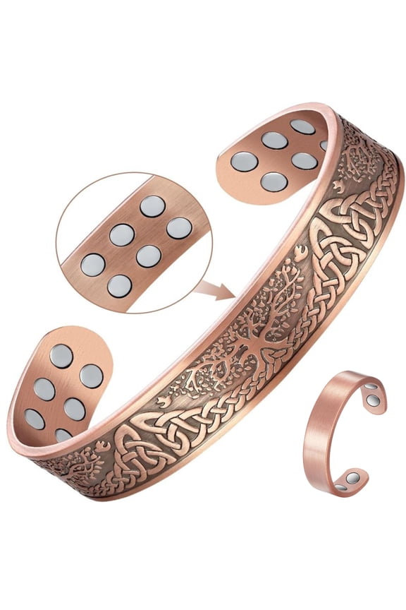 Copper Magnetic Bracelet Ring Set, 99.99% Magnetic Jewelry, Life of Tree