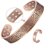 Wollet Copper Magnetic Bracelet Ring Set, 99.99% Magnetic Jewelry, Life of Tree