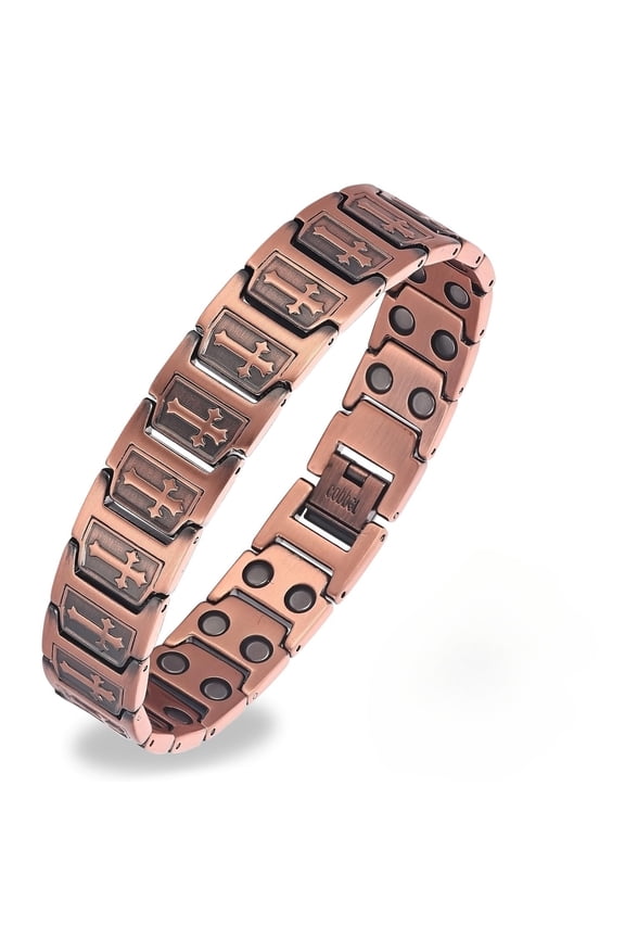 Copper Magnetic Bracelet Ring Set for Men, Adjustable Cross,99.99% Pure Copper Jewelry Gift for Dad