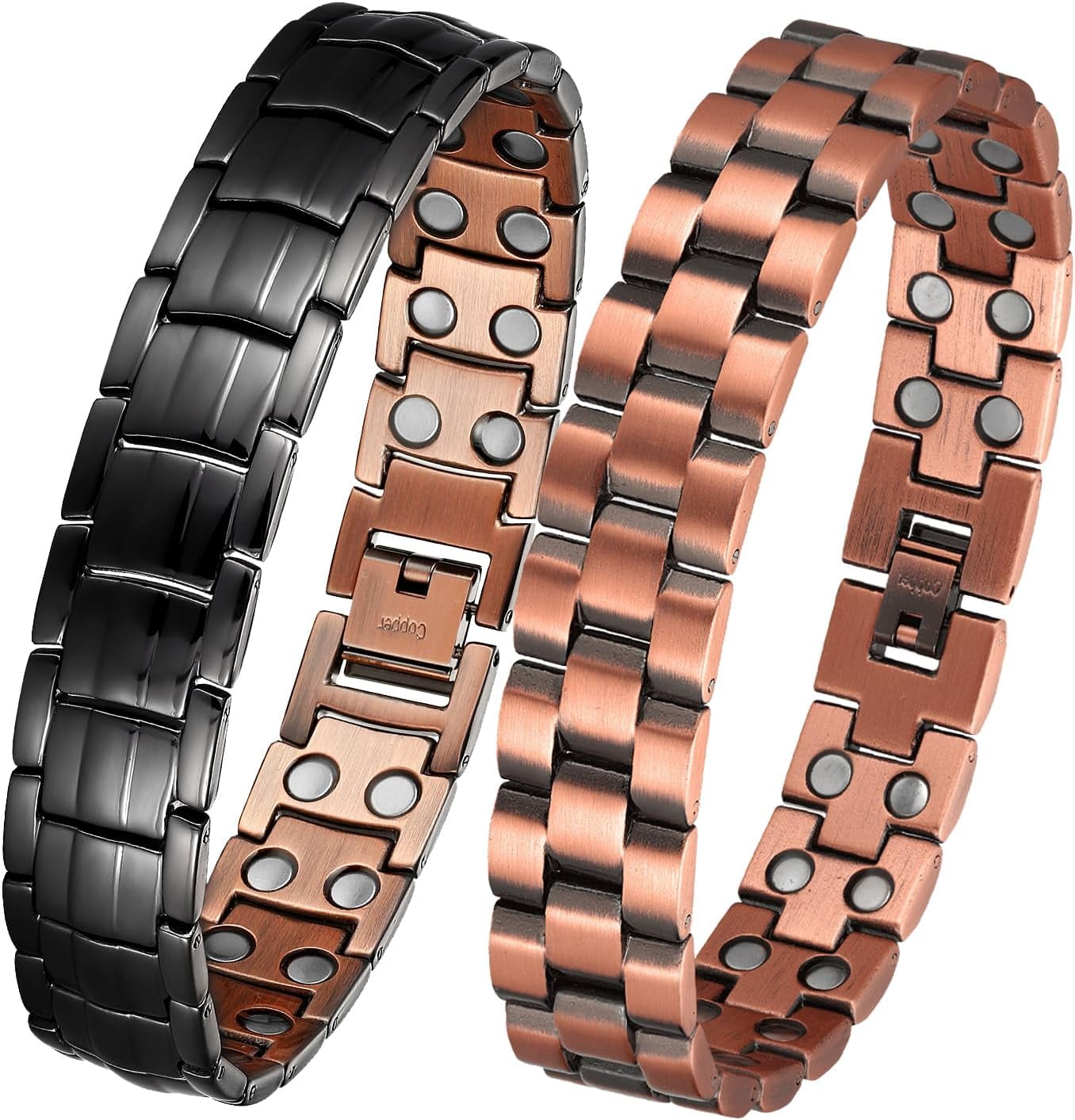 Wollet Copper Magnetic Bracelet for Men, 99.9% Pure Copper Jewelry Gifts, Set of 2